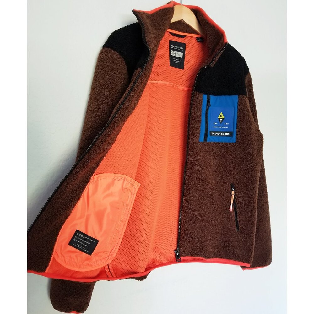 Scotch & Soda Zip-Up Color Block Teddy Fleece Jacket Brown Black Men's M $195 - Picture 11 of 16